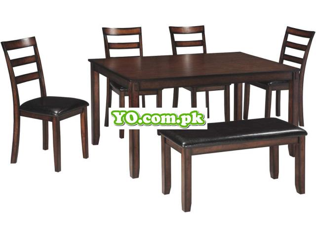 Signature Design by Ashley Coviar Dining Room Table and Chairs with Bench (Set of 6), Brown - 1